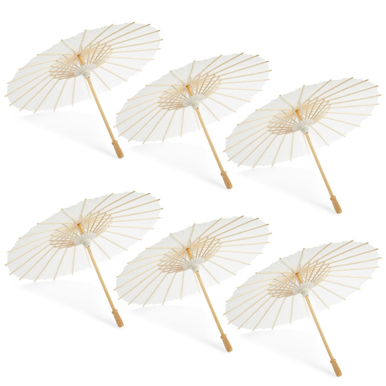 6-Pack Parasol Paper Umbrellas for Decorations for Kids, Cocktail Party Decor, DIY, Arts and Crafts Projects, Sun Parasols for Plants, Photo Props (Small, White, 16 in)